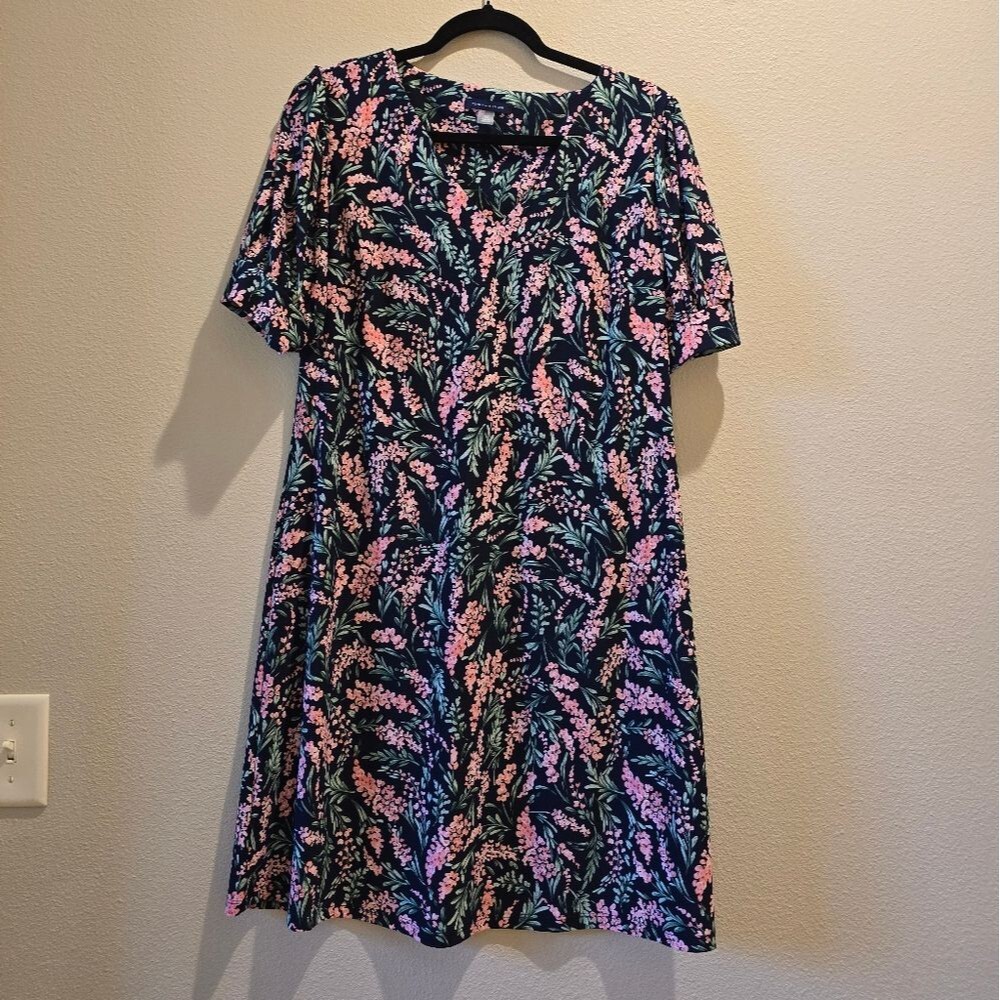 Tommy Hilfiger Black Dress with Pink and Green Floral Design Sz 14